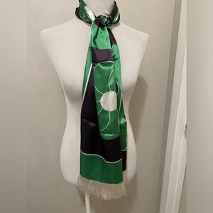 Vintage Geometric Floral with Fringe Silk Scarf/Wrap - Excellent Condition